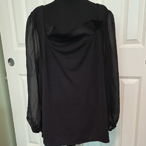 Elegant Black Blouse With Sheer Sleeves - Picture 1 of 2
